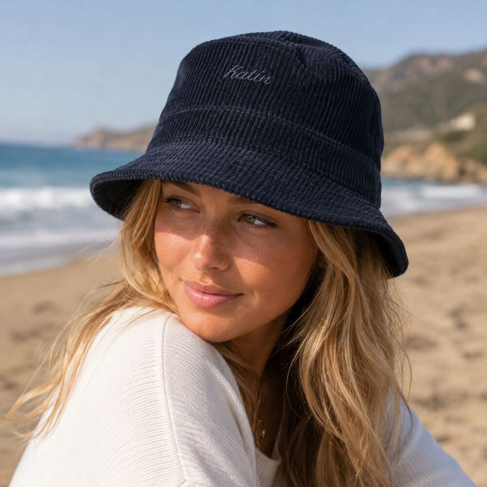 Katin Corduroy Bucket Hat Womens Black Logo Fashionwear Headwear Cotton Y2K